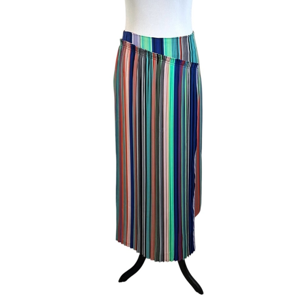 Diane Von Furstenberg Womens Pleated Striped Asymmetrical Skirt Sz 6 Multicolor